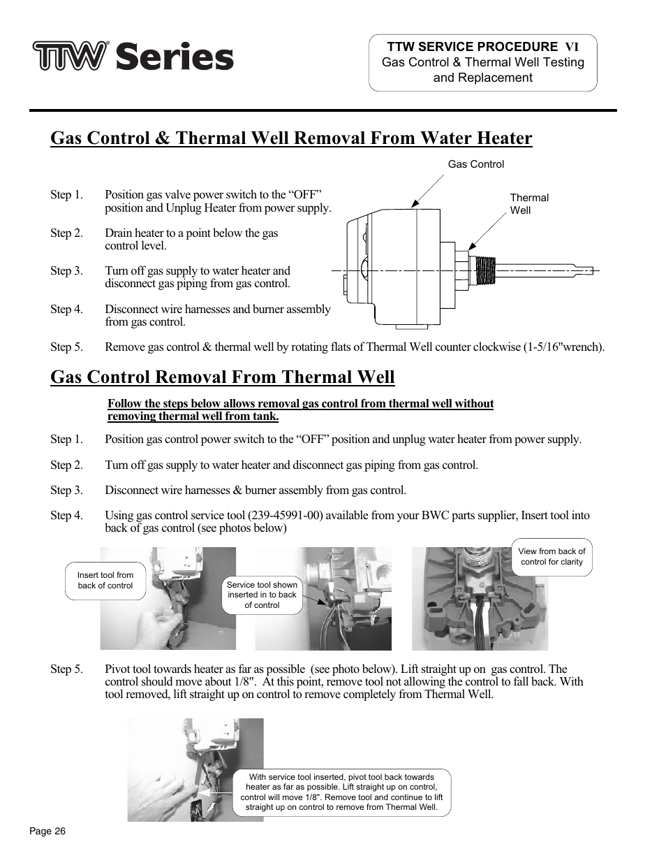 Gas control removal from thermal well | Bradford White TW4-75S-76B-3X User Manual | Page 26 / 36