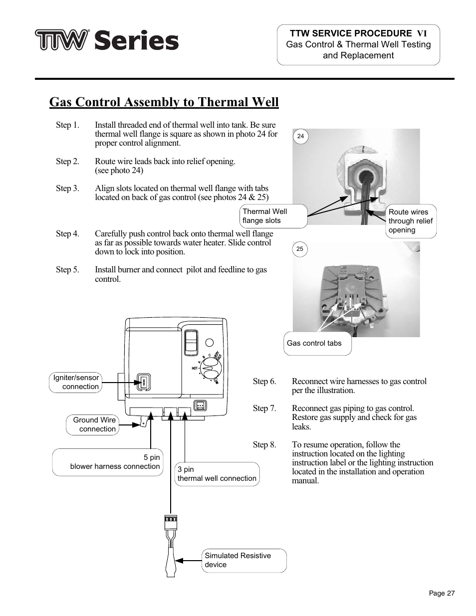 Gas control assembly to thermal well | Bradford White TW4-75S-76B-3X User Manual | Page 27 / 36