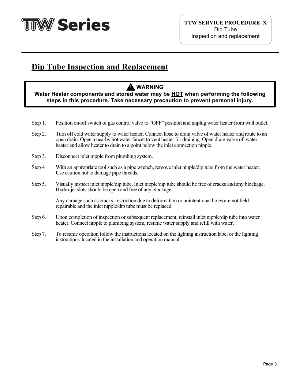 Dip tube inspection and replacement | Bradford White TW4-75S-76B-3X User Manual | Page 31 / 36