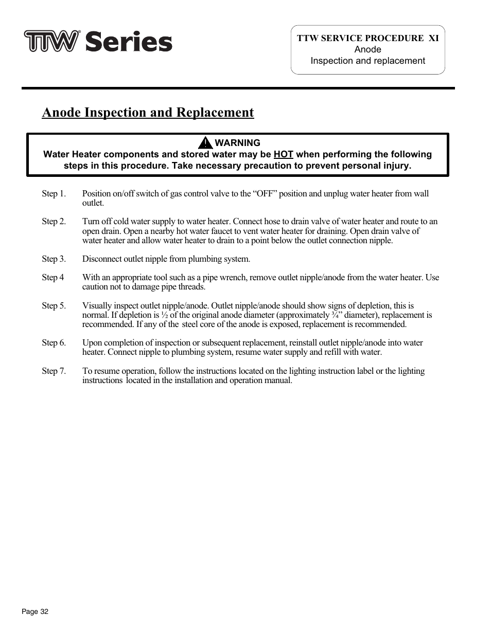 Anode inspection and replacement | Bradford White TW4-75S-76B-3X User Manual | Page 32 / 36