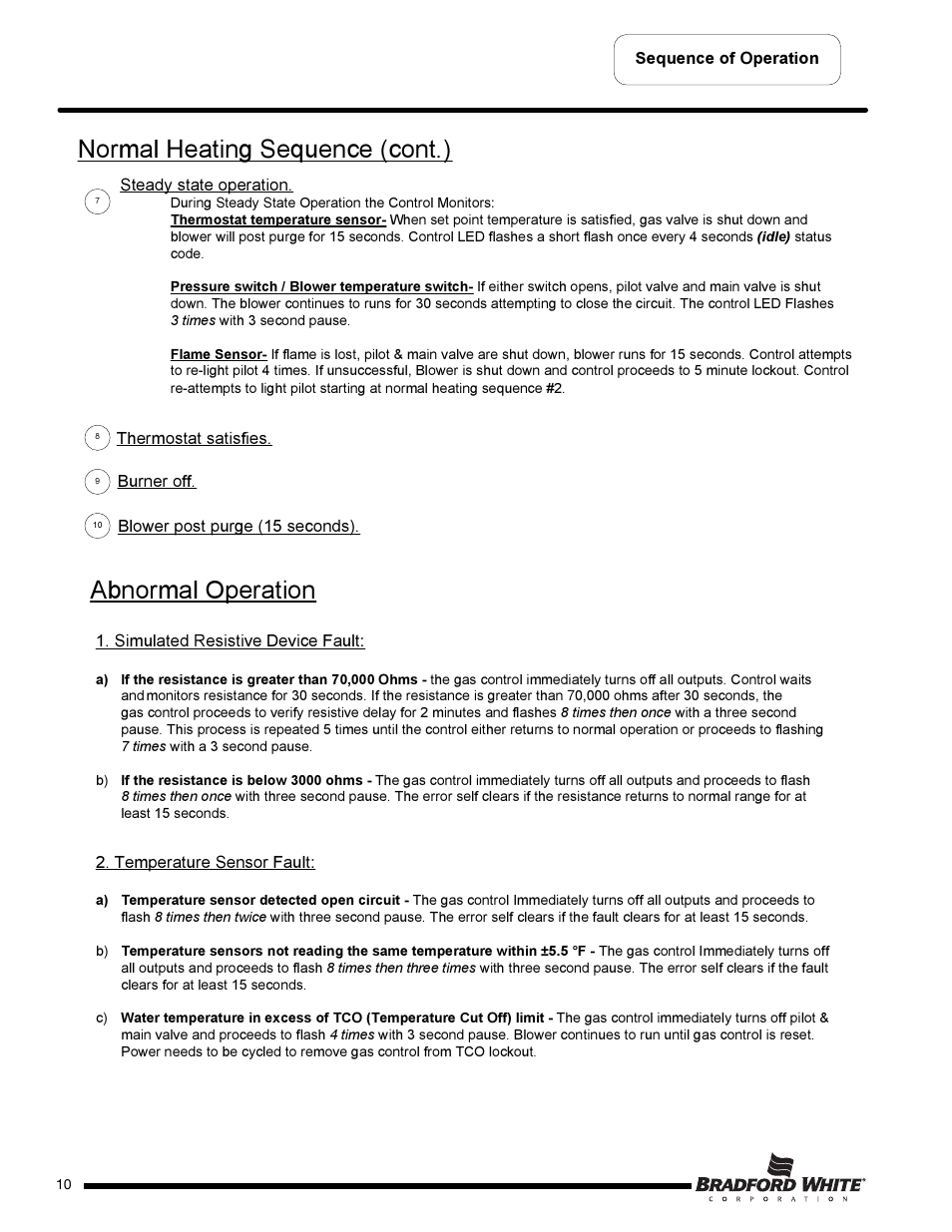 Abnormal operation, Normal heating sequence (cont.) | Bradford White TW4-75S-76B-3X User Manual | Page 10 / 36