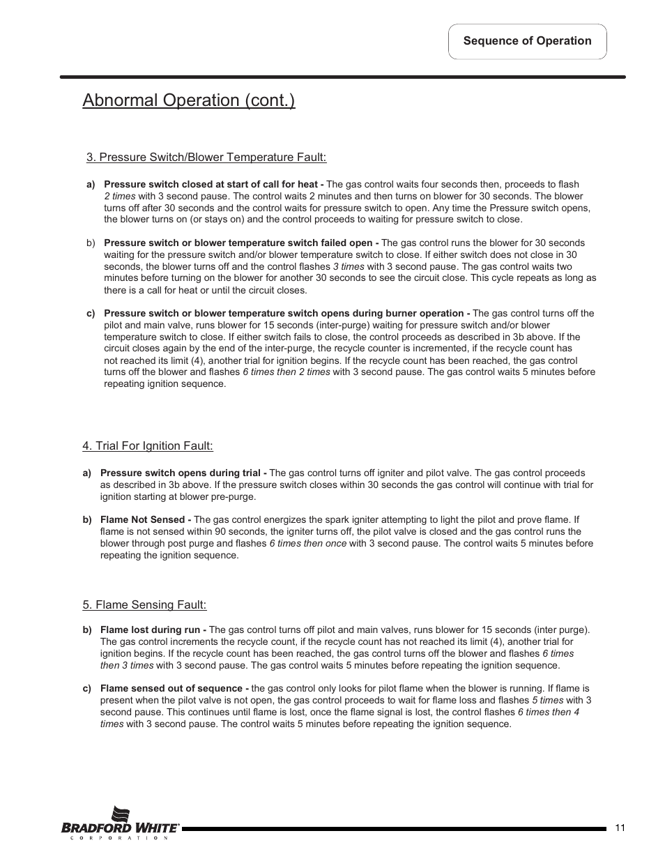 Abnormal operation (cont.) | Bradford White TW4-75S-76B-3X User Manual | Page 11 / 36