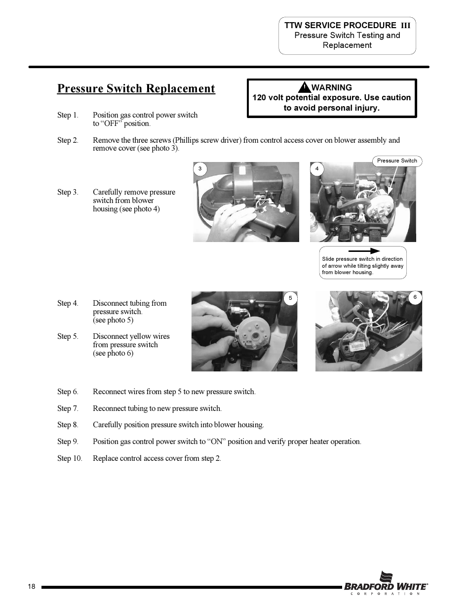 Pressure switch replacement | Bradford White TW4-75S-76B-3X User Manual | Page 18 / 36