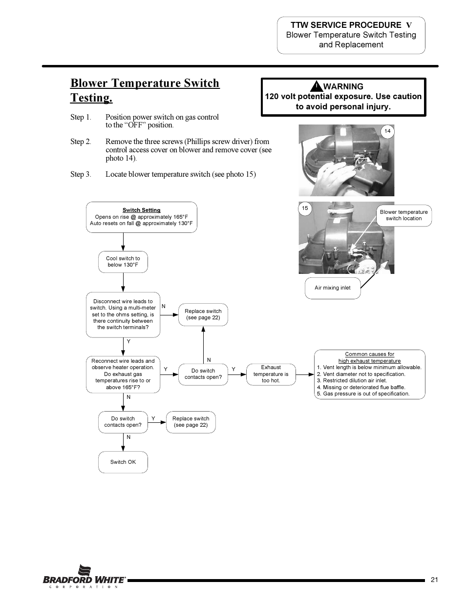 Blower temperature switch testing | Bradford White TW4-75S-76B-3X User Manual | Page 21 / 36