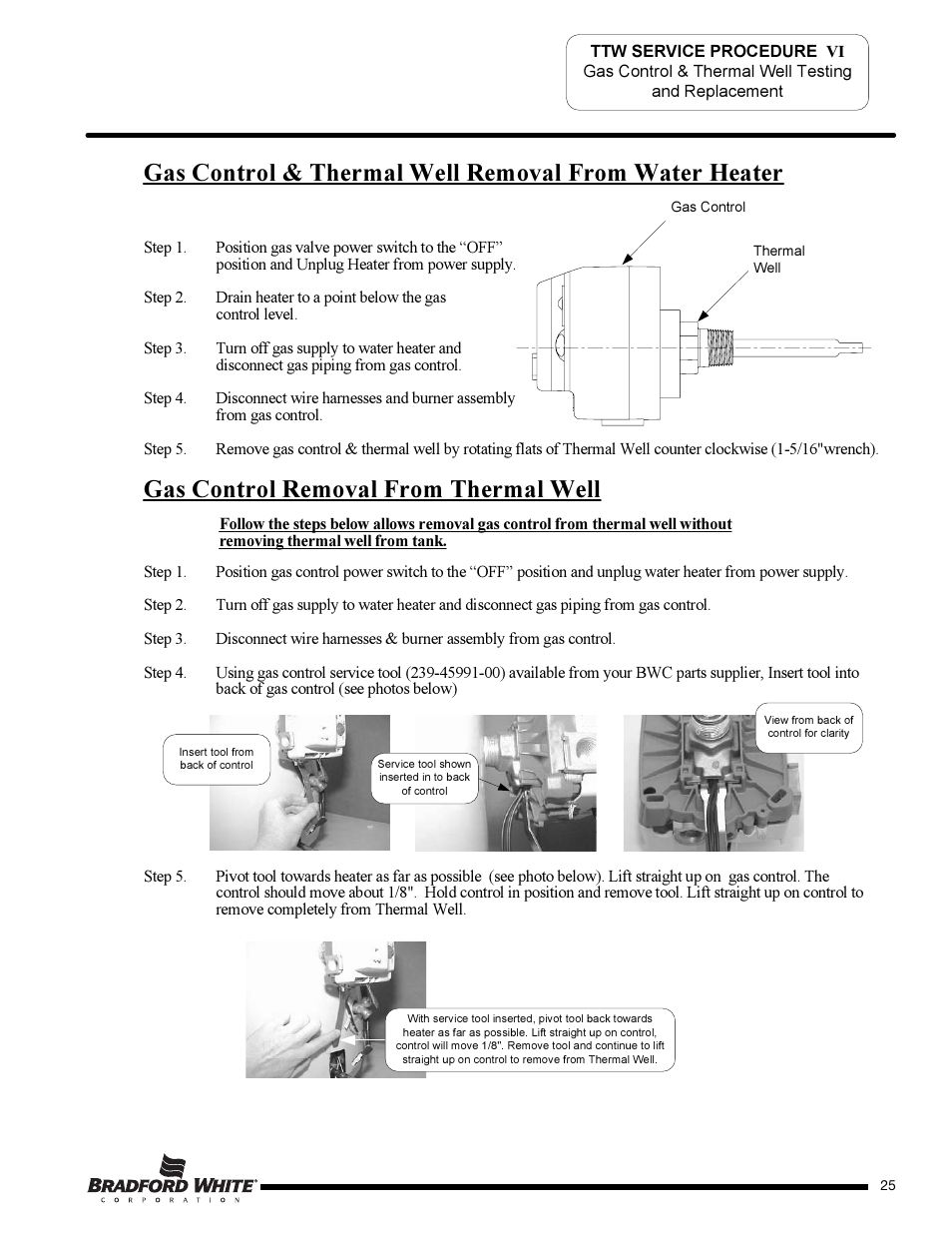 Gas control removal from thermal well | Bradford White TW4-75S-76B-3X User Manual | Page 25 / 36