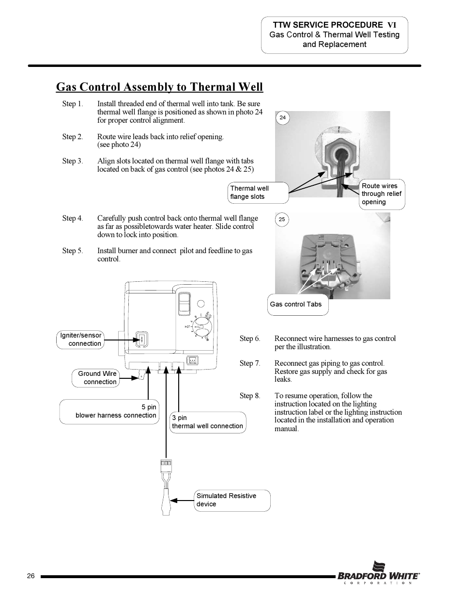 Gas control assembly to thermal well | Bradford White TW4-75S-76B-3X User Manual | Page 26 / 36