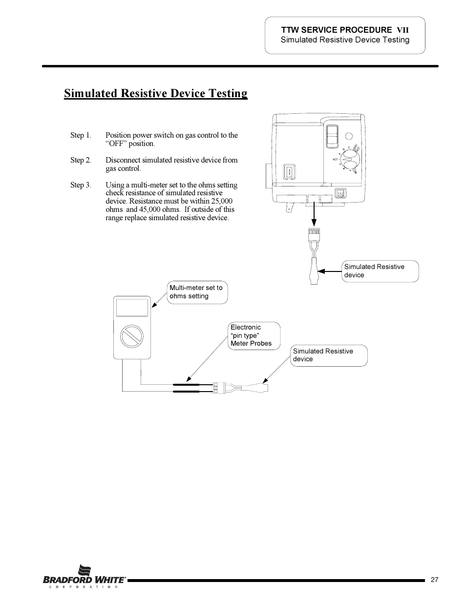 Simulated resistive device testing | Bradford White TW4-75S-76B-3X User Manual | Page 27 / 36