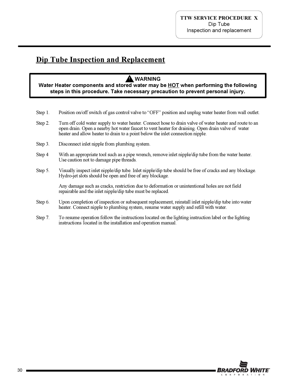 Dip tube inspection and replacement | Bradford White TW4-75S-76B-3X User Manual | Page 30 / 36