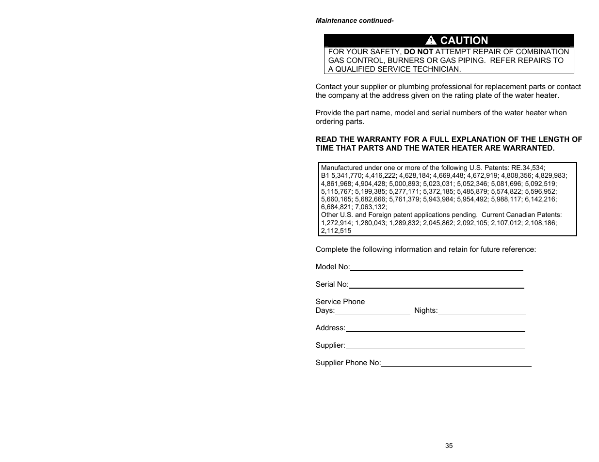 Caution | Bradford White M-4-XRTW65T6FSX User Manual | Page 35 / 40