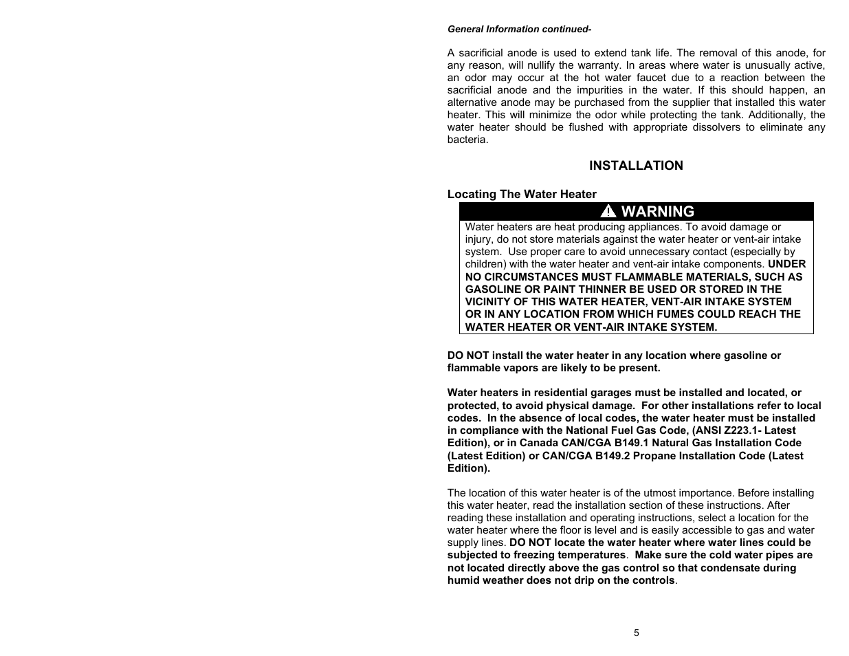 Warning | Bradford White M-4-XRTW65T6FSX User Manual | Page 5 / 40