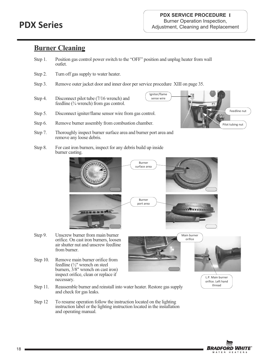 Pdx series, Burner cleaning | Bradford White PDX-75S-70FB-3X User Manual | Page 18 / 44