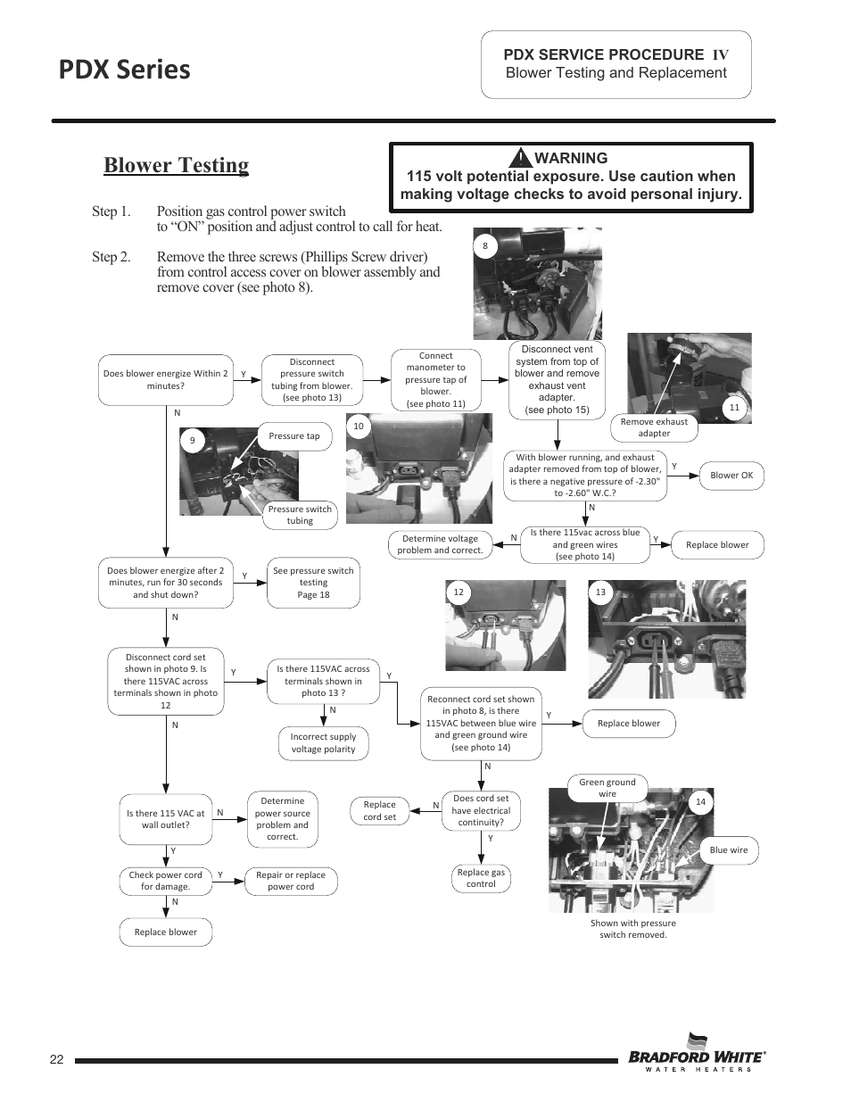 Pdx series, Blower testing | Bradford White PDX-75S-70FB-3X User Manual | Page 22 / 44