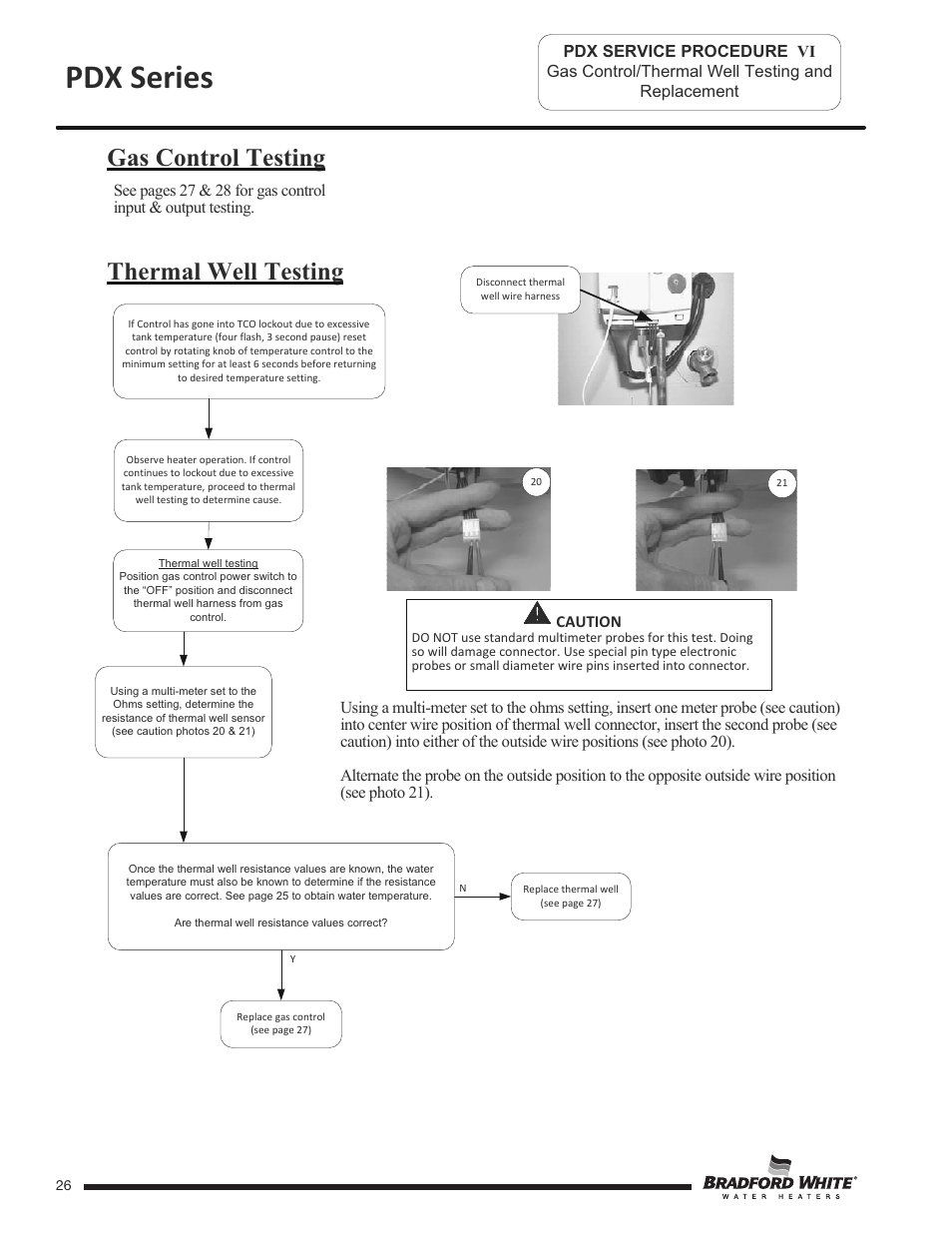 Pdx series, Thermal well testing, Gas control testing | Bradford White PDX-75S-70FB-3X User Manual | Page 26 / 44