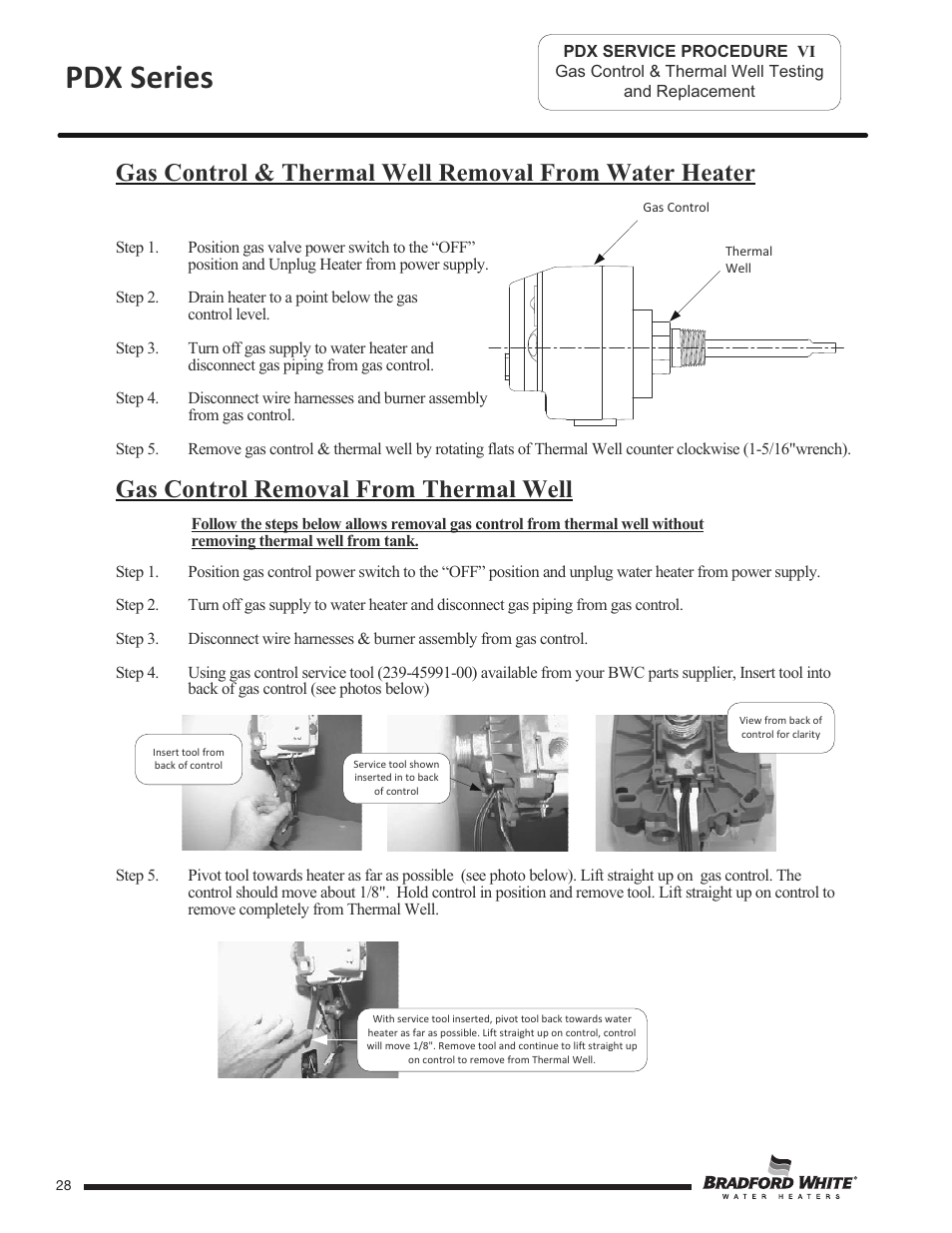 Pdx series, Gas control removal from thermal well | Bradford White PDX-75S-70FB-3X User Manual | Page 28 / 44