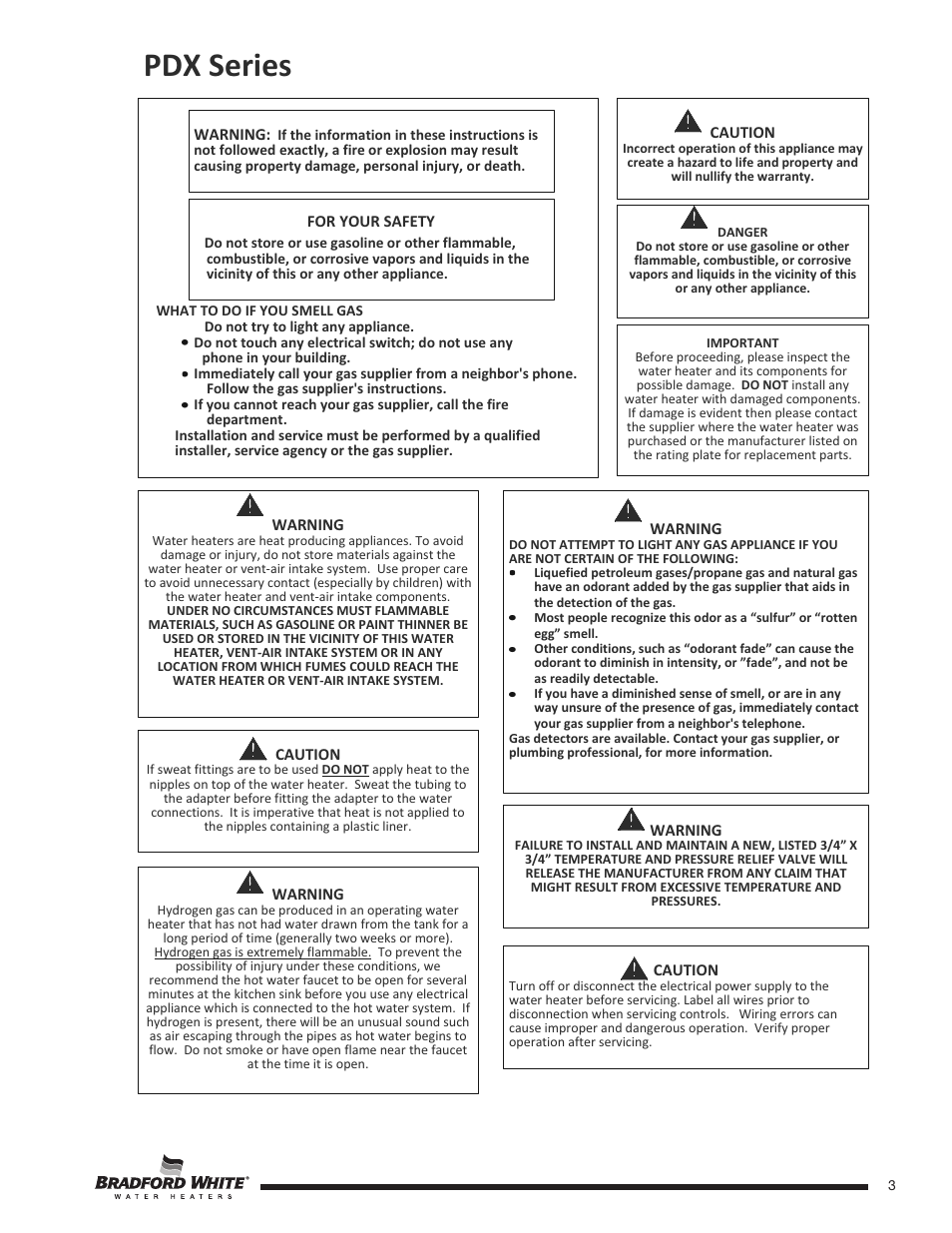 Pdx series | Bradford White PDX-75S-70FB-3X User Manual | Page 3 / 44