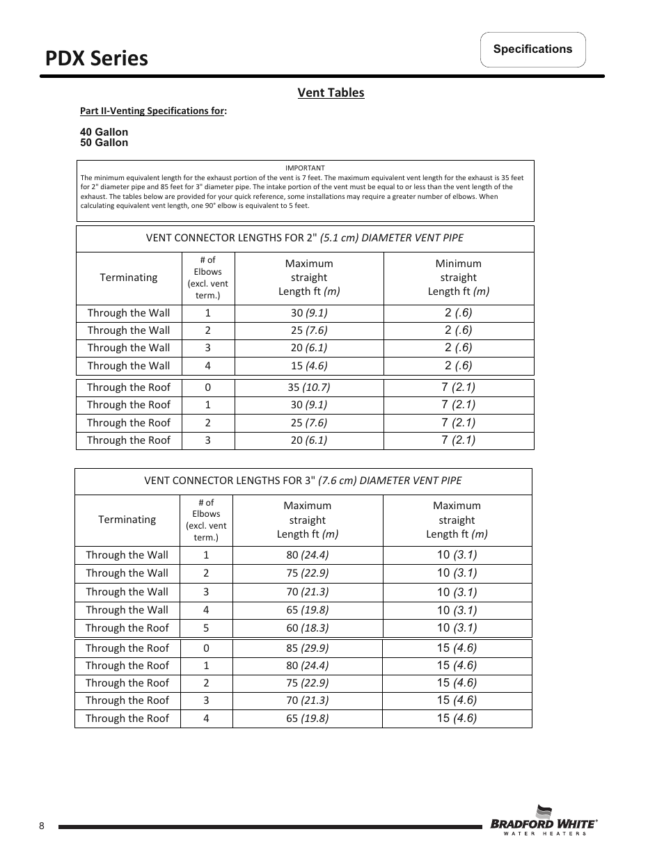 Pdx series | Bradford White PDX-75S-70FB-3X User Manual | Page 8 / 44