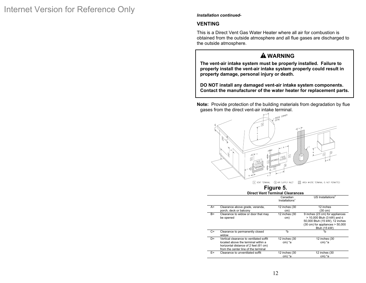 Internet version for reference only, Warning, Figure 5 | Venting | Bradford White DH-75T-60FB-3X User Manual | Page 12 / 40