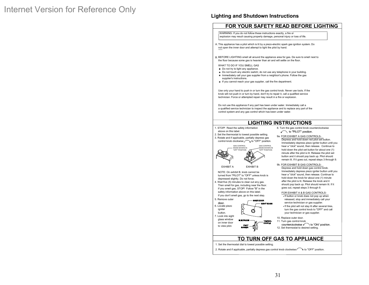 Internet version for reference only, Lighting and shutdown instructions | Bradford White DH-75T-60FB-3X User Manual | Page 31 / 40