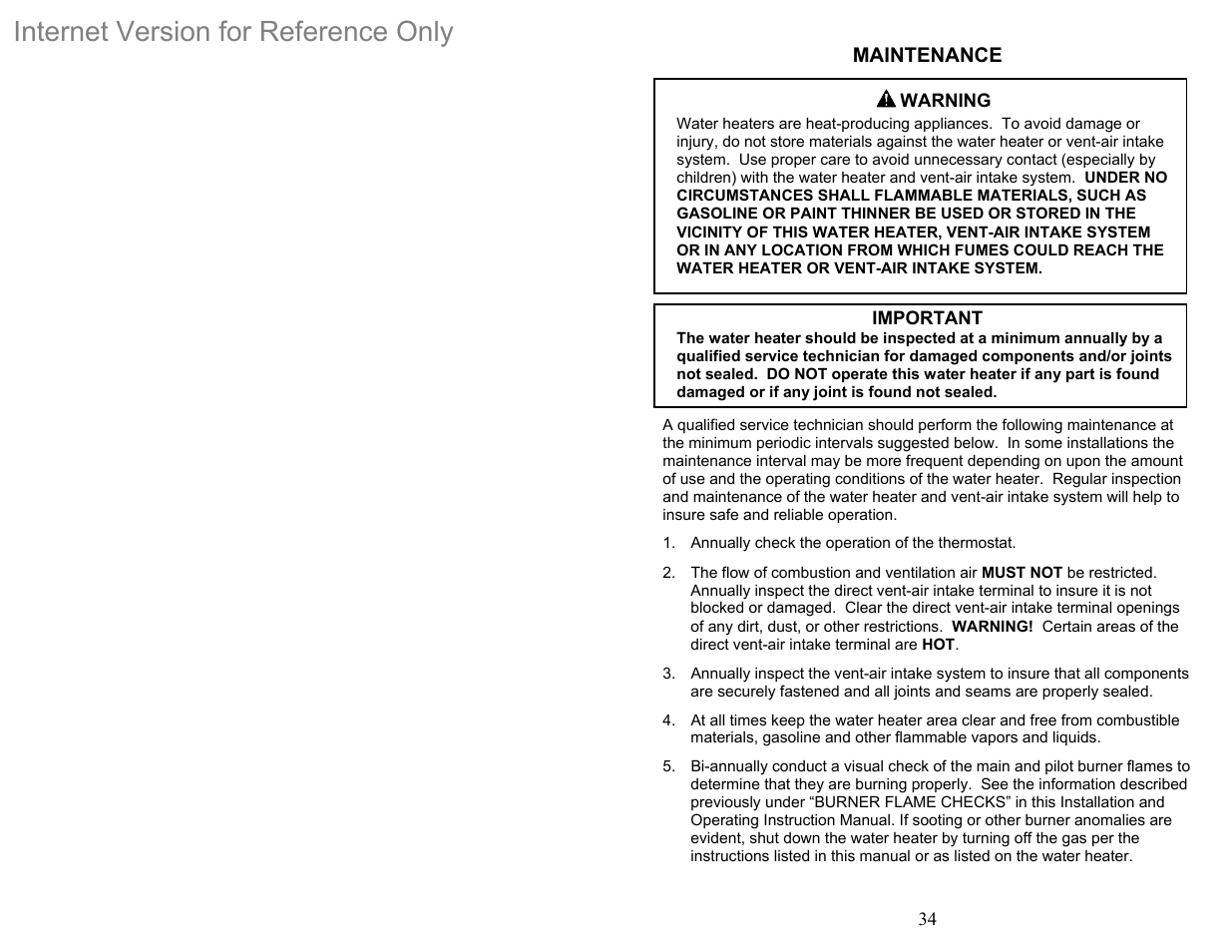 Important, Internet version for reference only | Bradford White DH-75T-60FB-3X User Manual | Page 34 / 40