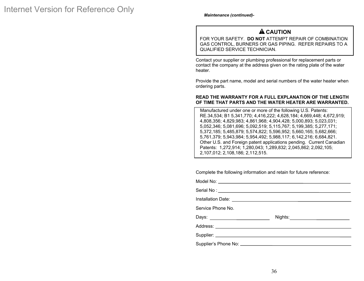 Internet version for reference only | Bradford White DH-75T-60FB-3X User Manual | Page 36 / 40