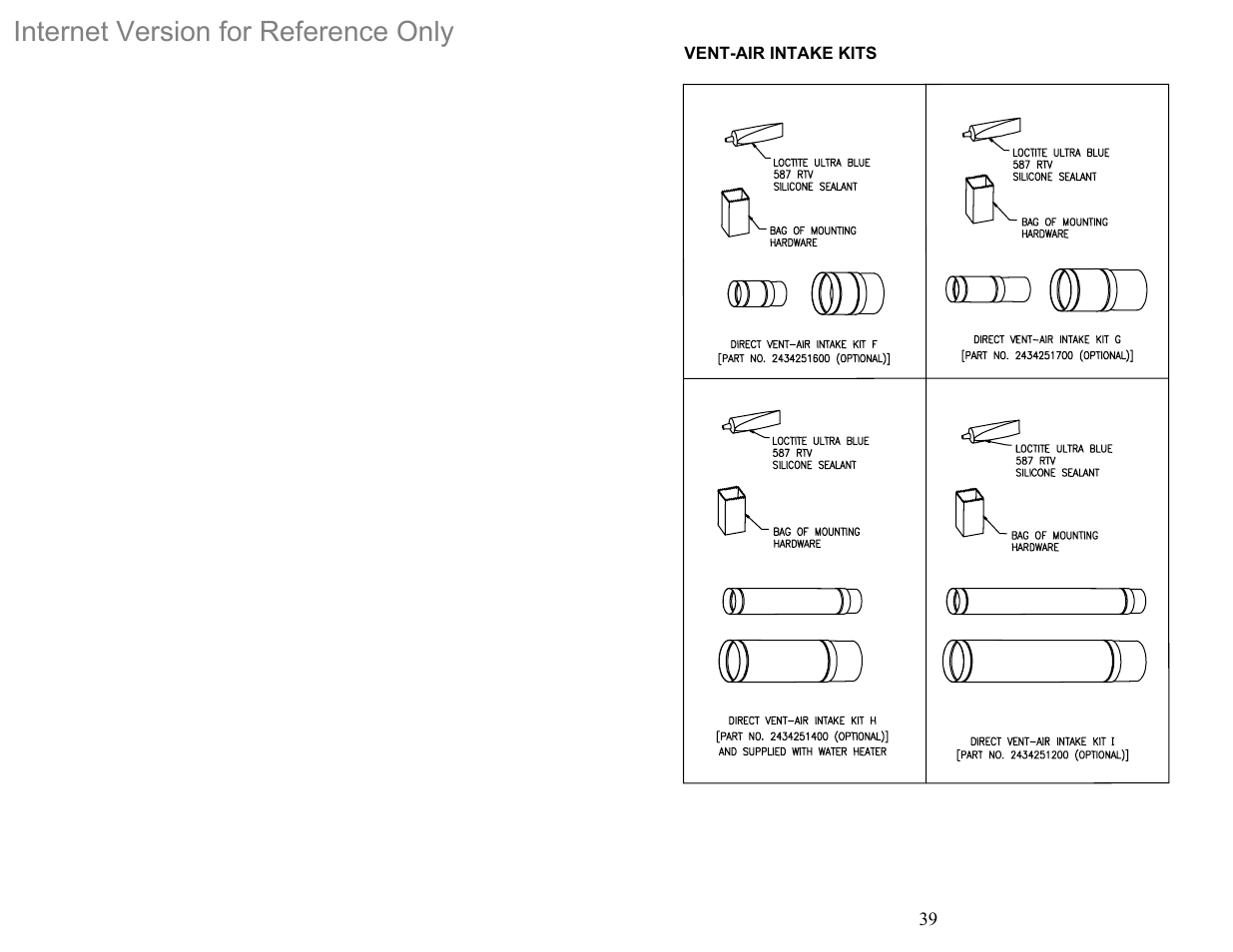 Vent-air intake kits, Internet version for reference only | Bradford White DH-75T-60FB-3X User Manual | Page 39 / 40