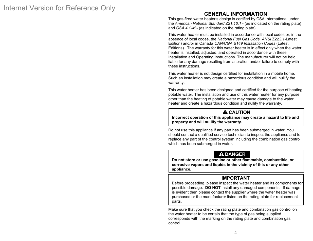 Internet version for reference only | Bradford White DH-75T-60FB-3X User Manual | Page 4 / 40