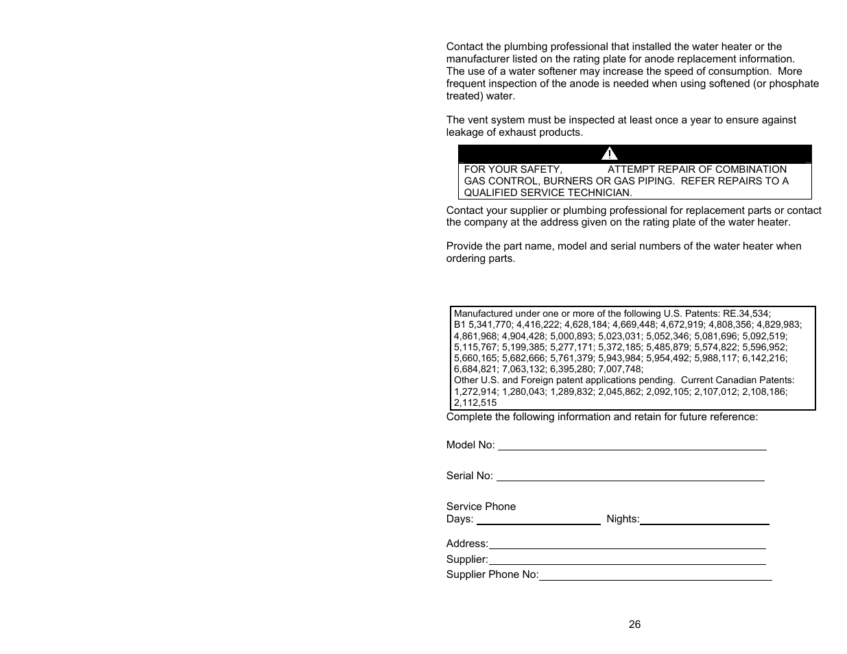 Caution | Bradford White M-I-MS40T6LX User Manual | Page 26 / 28