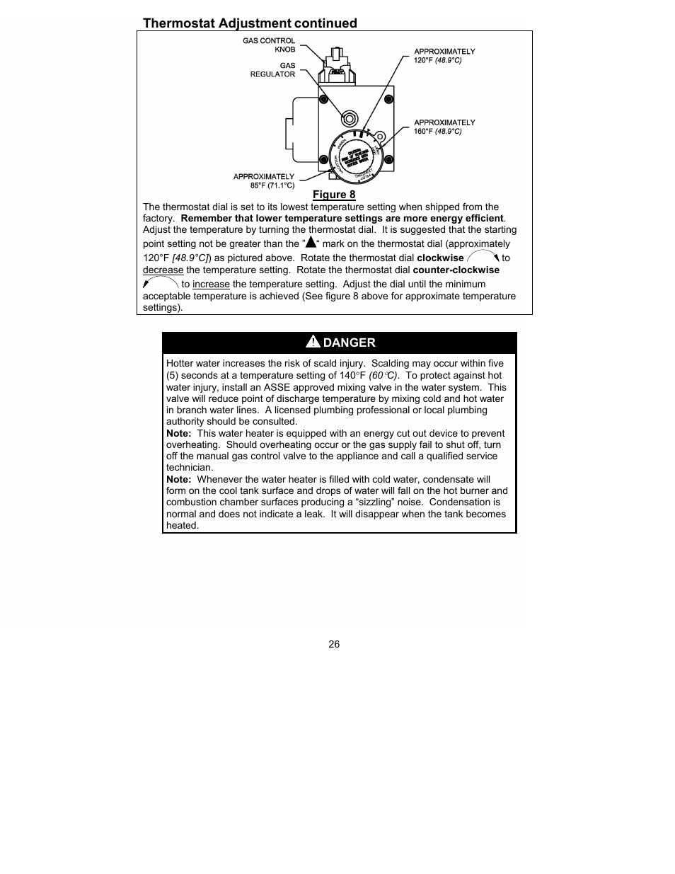 Thermostat adjustment, Continued, Danger | Bradford White M-I-MH40T6FLX User Manual | Page 26 / 32