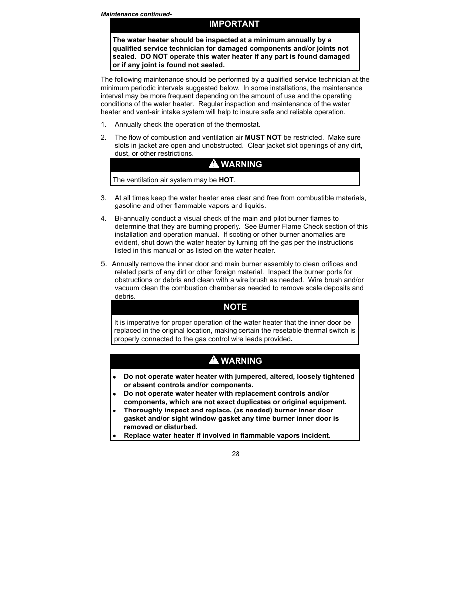 Important, Warning | Bradford White M-I-MH40T6FLX User Manual | Page 28 / 32