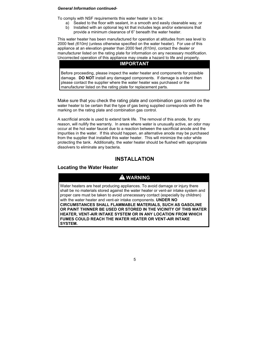 Installation | Bradford White M-I-MH40T6FLX User Manual | Page 5 / 32