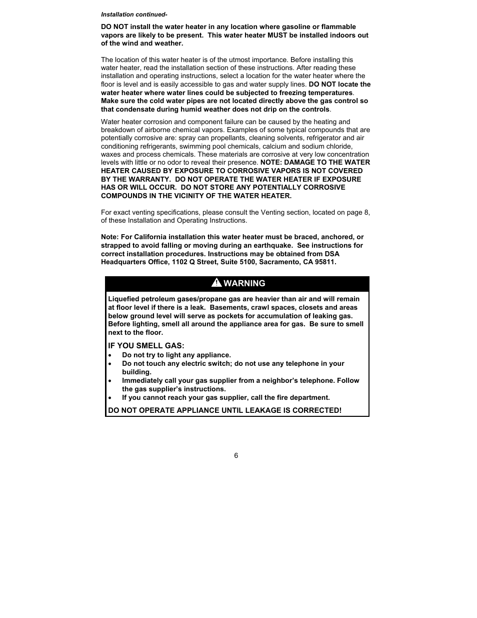 Warning | Bradford White M-I-MH40T6FLX User Manual | Page 6 / 32