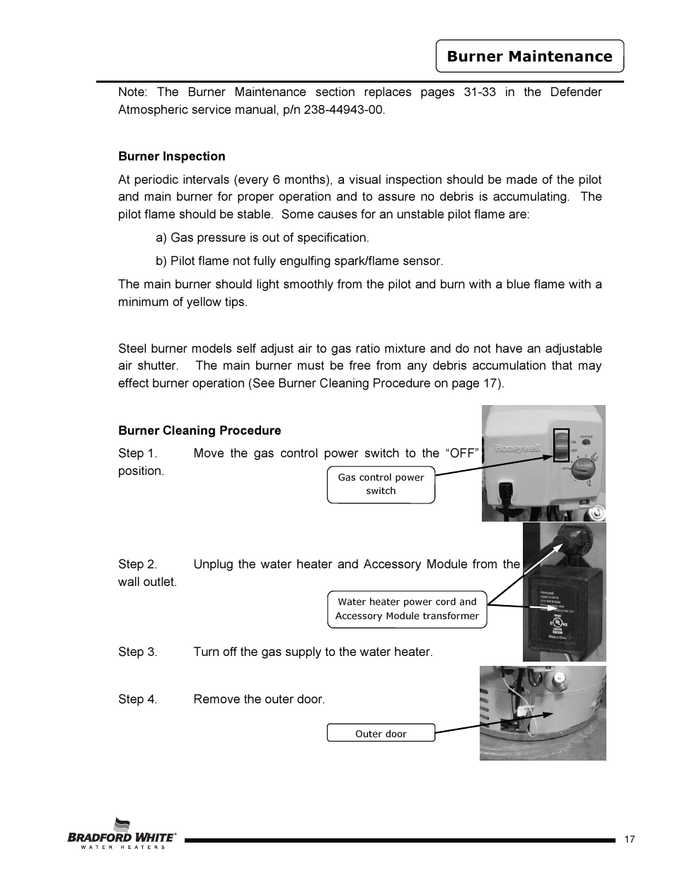 Burner maintenance | Bradford White PE-2-XR504T6FSX User Manual | Page 17 / 32