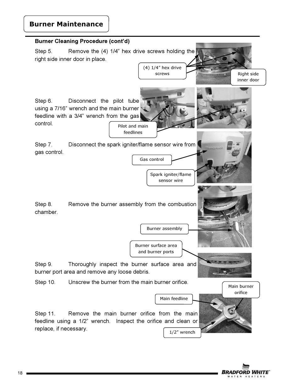 Burner maintenance | Bradford White PE-2-XR504T6FSX User Manual | Page 18 / 32