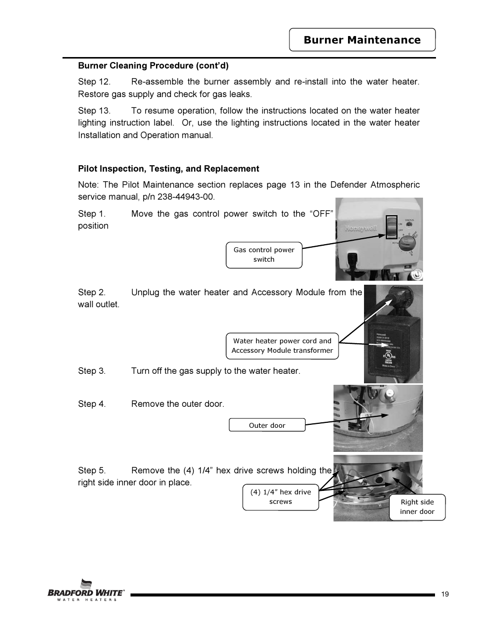 Burner maintenance | Bradford White PE-2-XR504T6FSX User Manual | Page 19 / 32