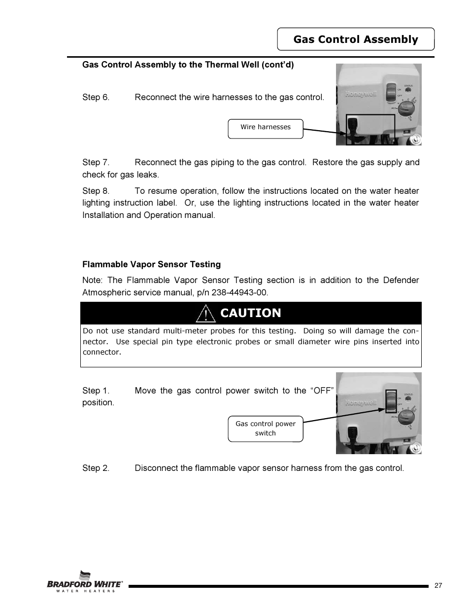 Caution, Gas control assembly | Bradford White PE-2-XR504T6FSX User Manual | Page 27 / 32