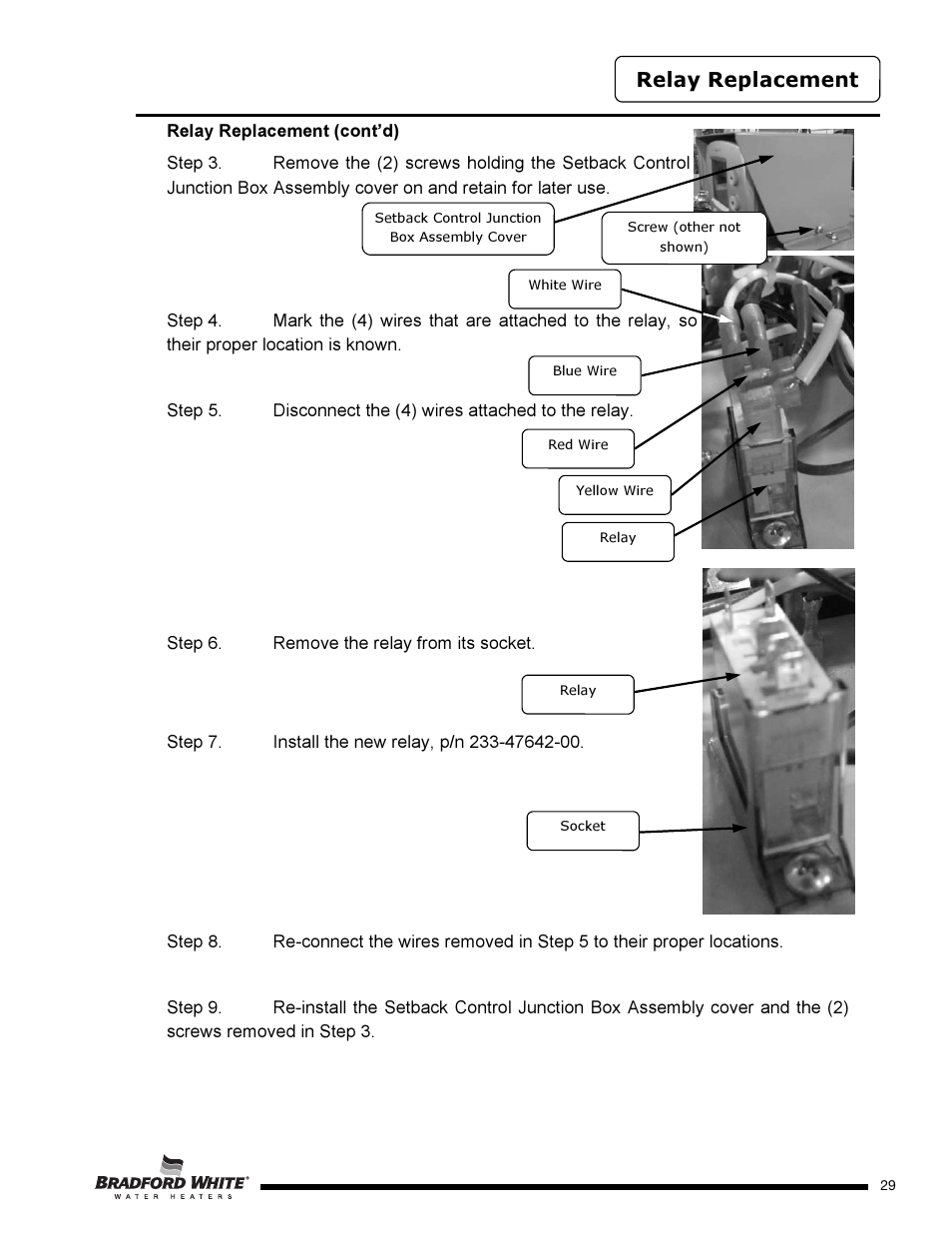 Relay replacement | Bradford White PE-2-XR504T6FSX User Manual | Page 29 / 32