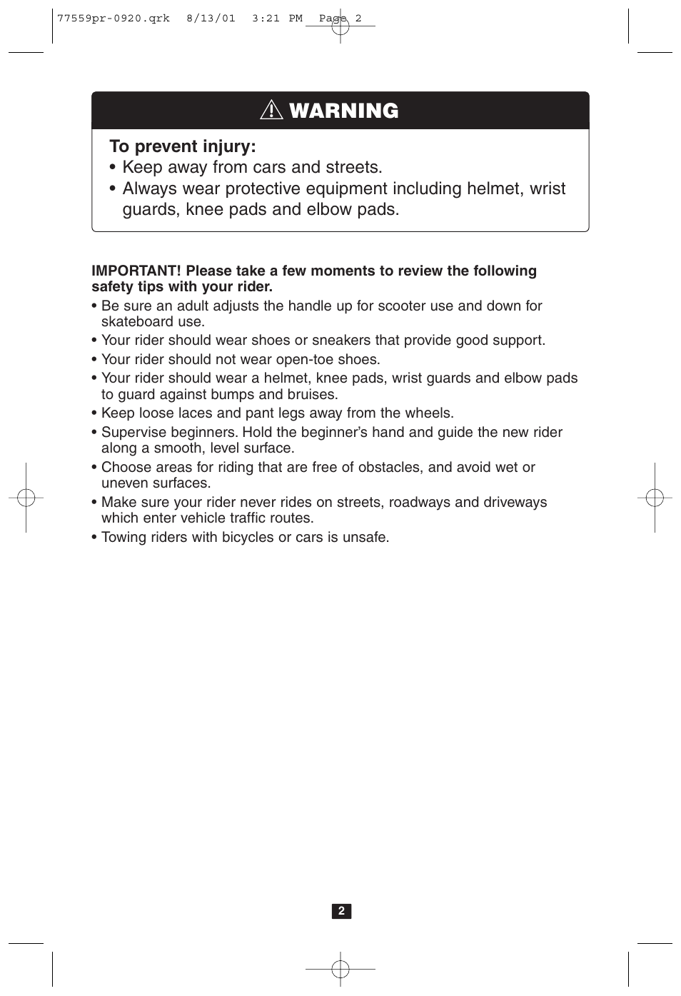 Warning | Barbie SWITCHBOARD 77211 User Manual | Page 2 / 6