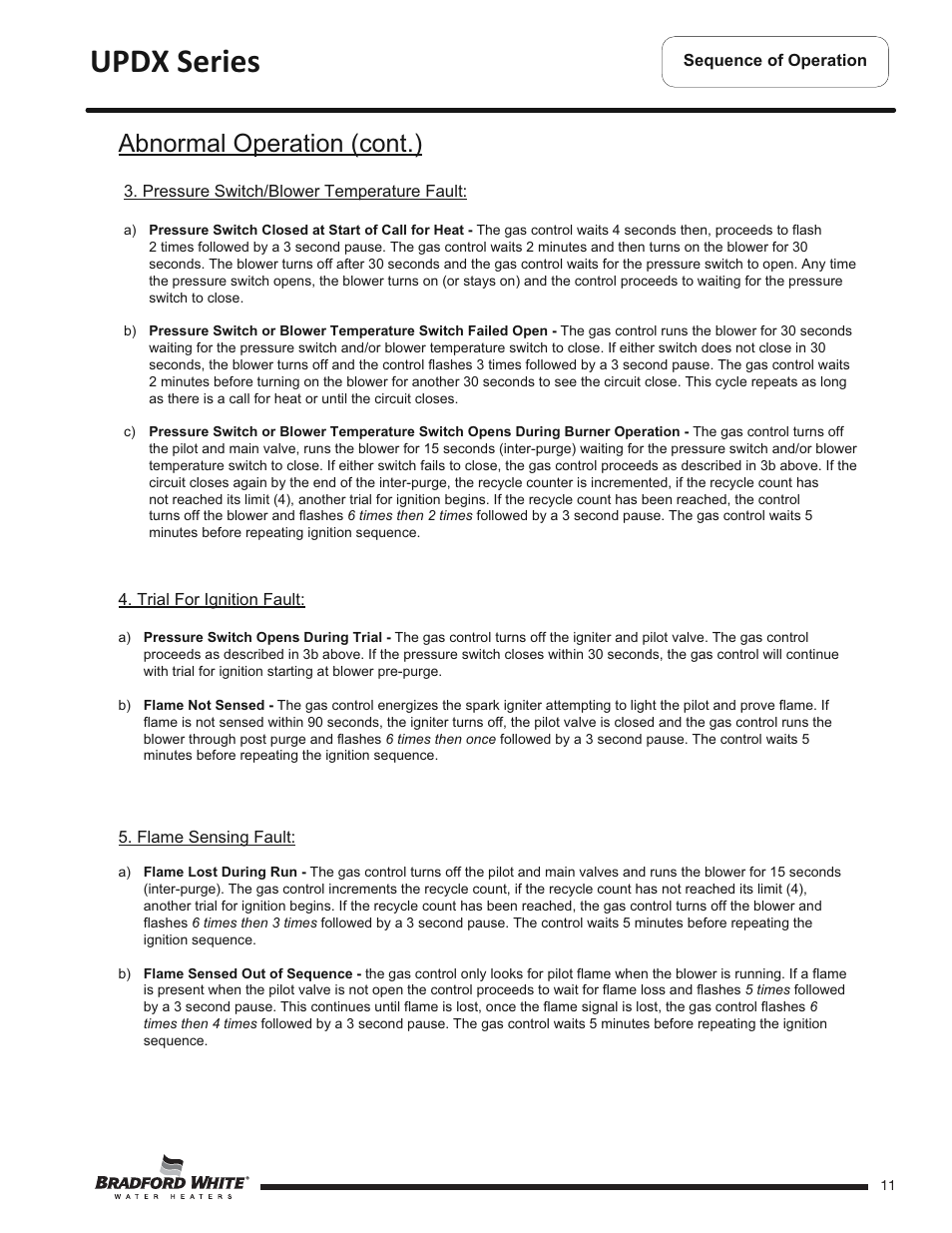 Updx series, Abnormal operation (cont.) | Bradford White UPDX2-75T6FRN User Manual | Page 11 / 44