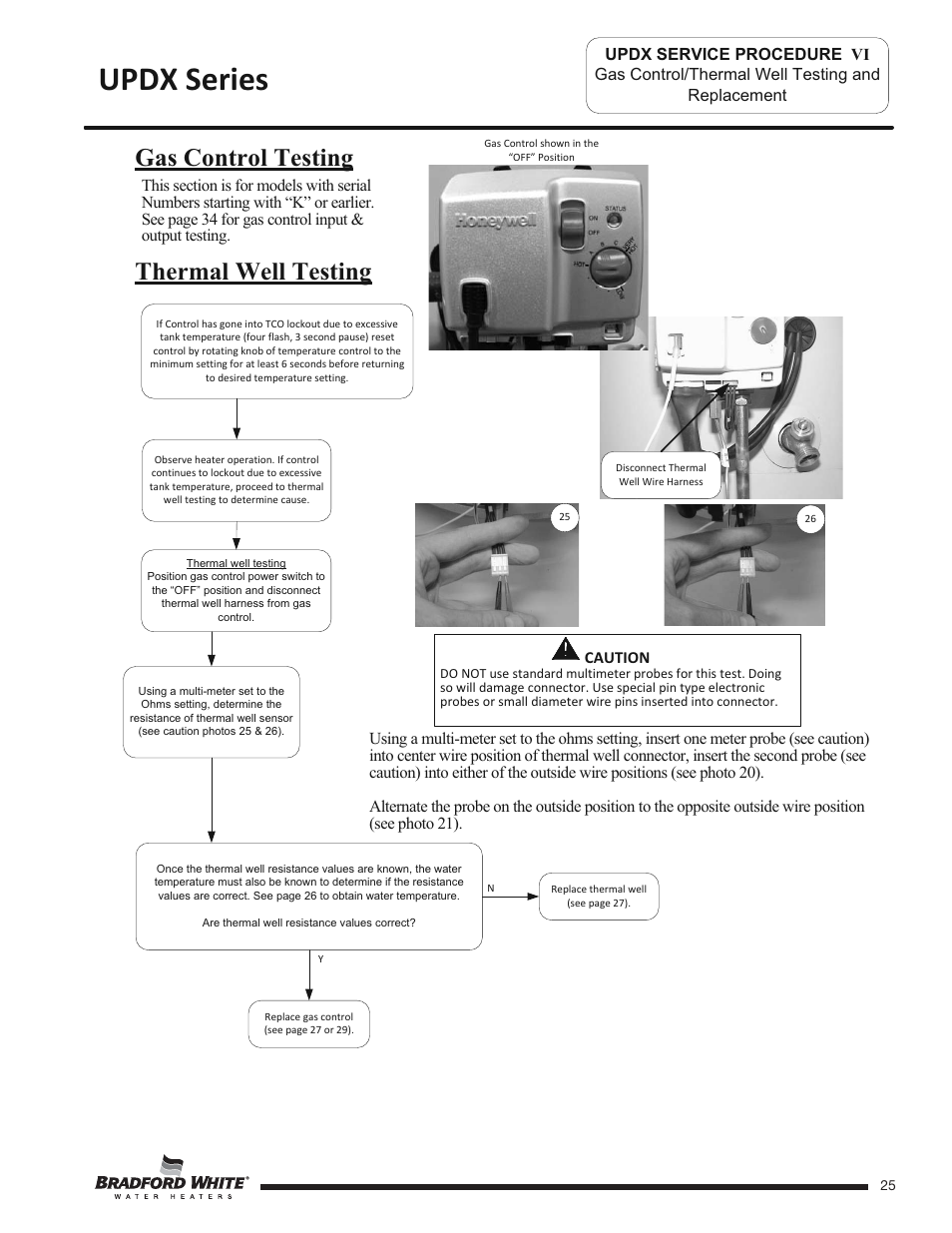 Updx series, Thermal well testing, Gas control testing | Bradford White UPDX2-75T6FRN User Manual | Page 25 / 44