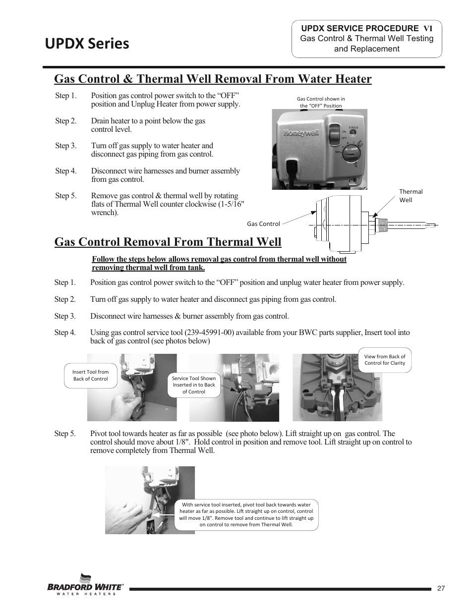 Updx series, Gas control removal from thermal well | Bradford White UPDX2-75T6FRN User Manual | Page 27 / 44