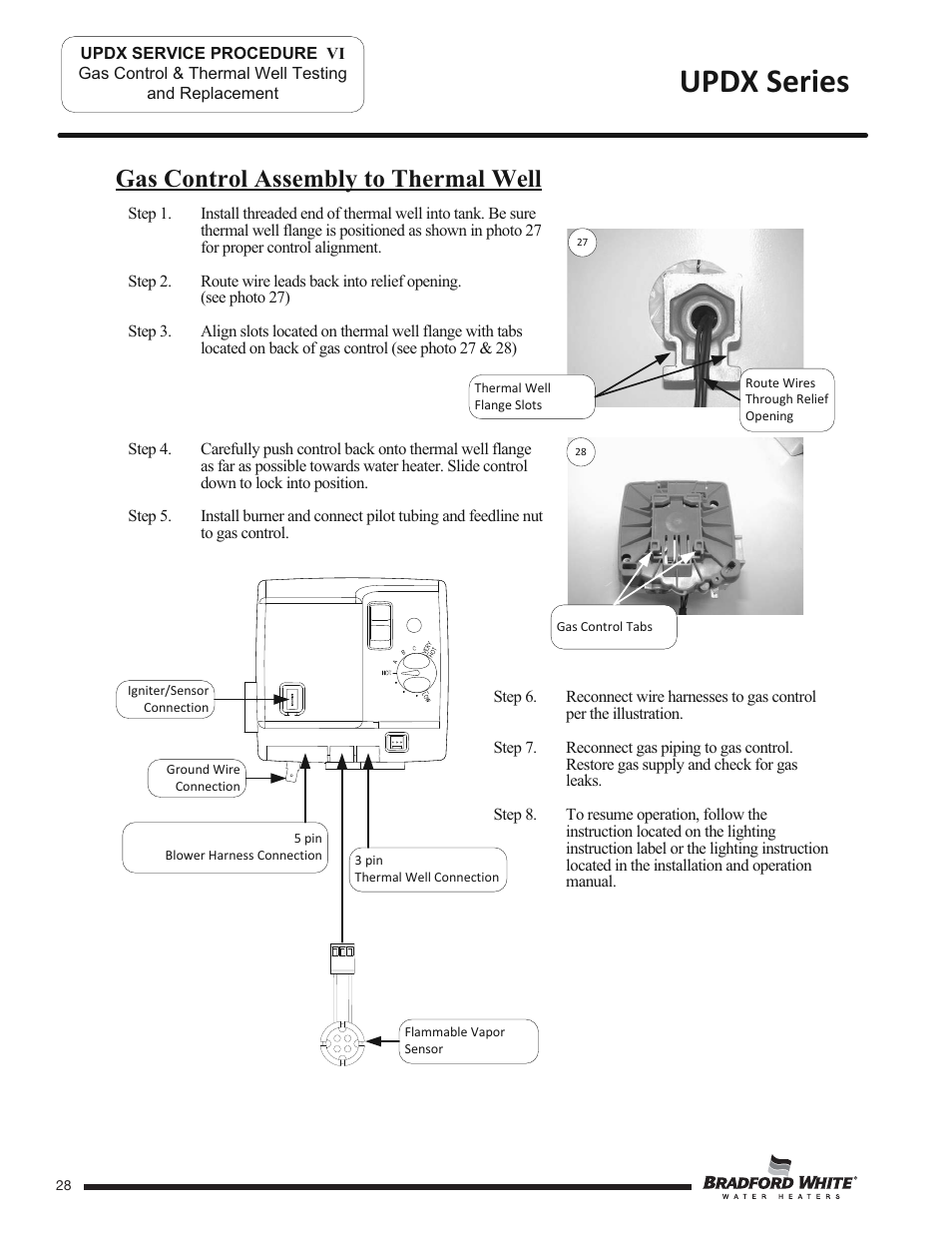 Updx series, Gas control assembly to thermal well | Bradford White UPDX2-75T6FRN User Manual | Page 28 / 44