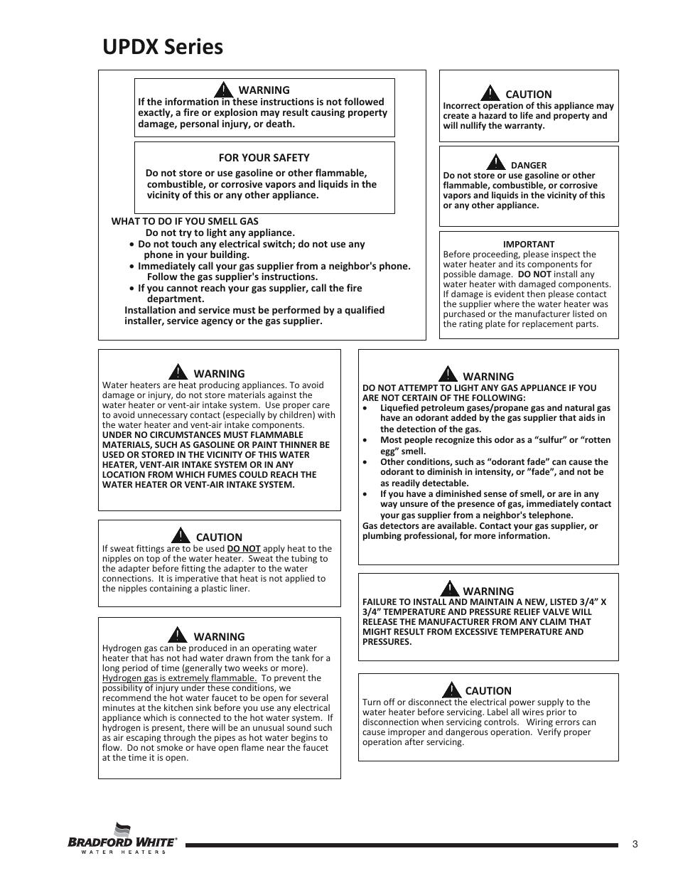 Updx series | Bradford White UPDX2-75T6FRN User Manual | Page 3 / 44