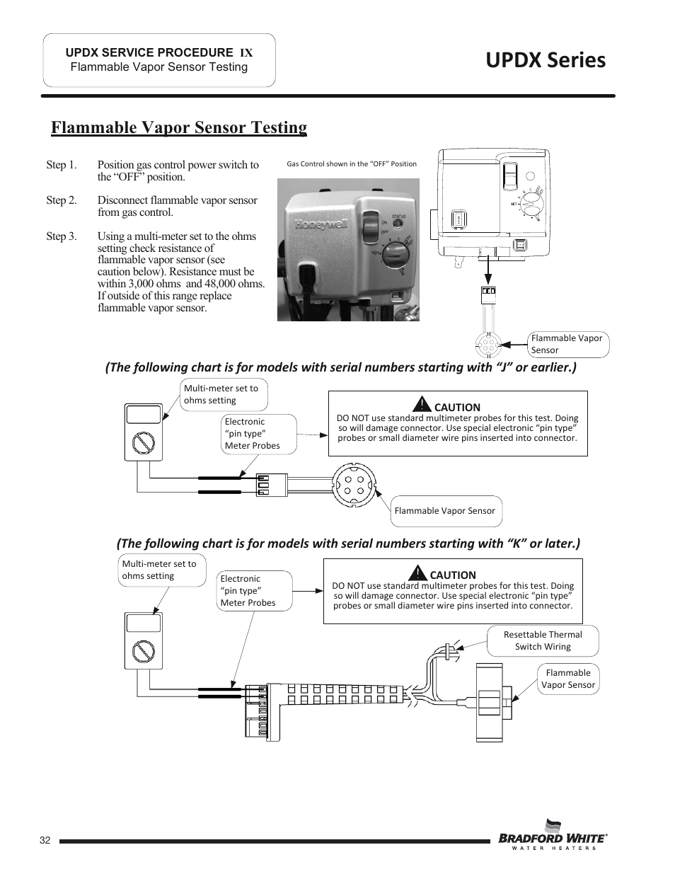 Updx series, Flammable vapor sensor testing | Bradford White UPDX2-75T6FRN User Manual | Page 32 / 44