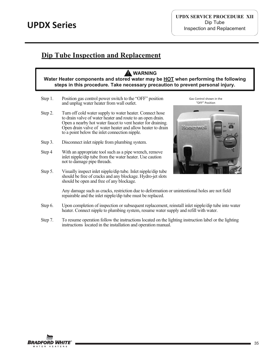 Updx series, Dip tube inspection and replacement | Bradford White UPDX2-75T6FRN User Manual | Page 35 / 44