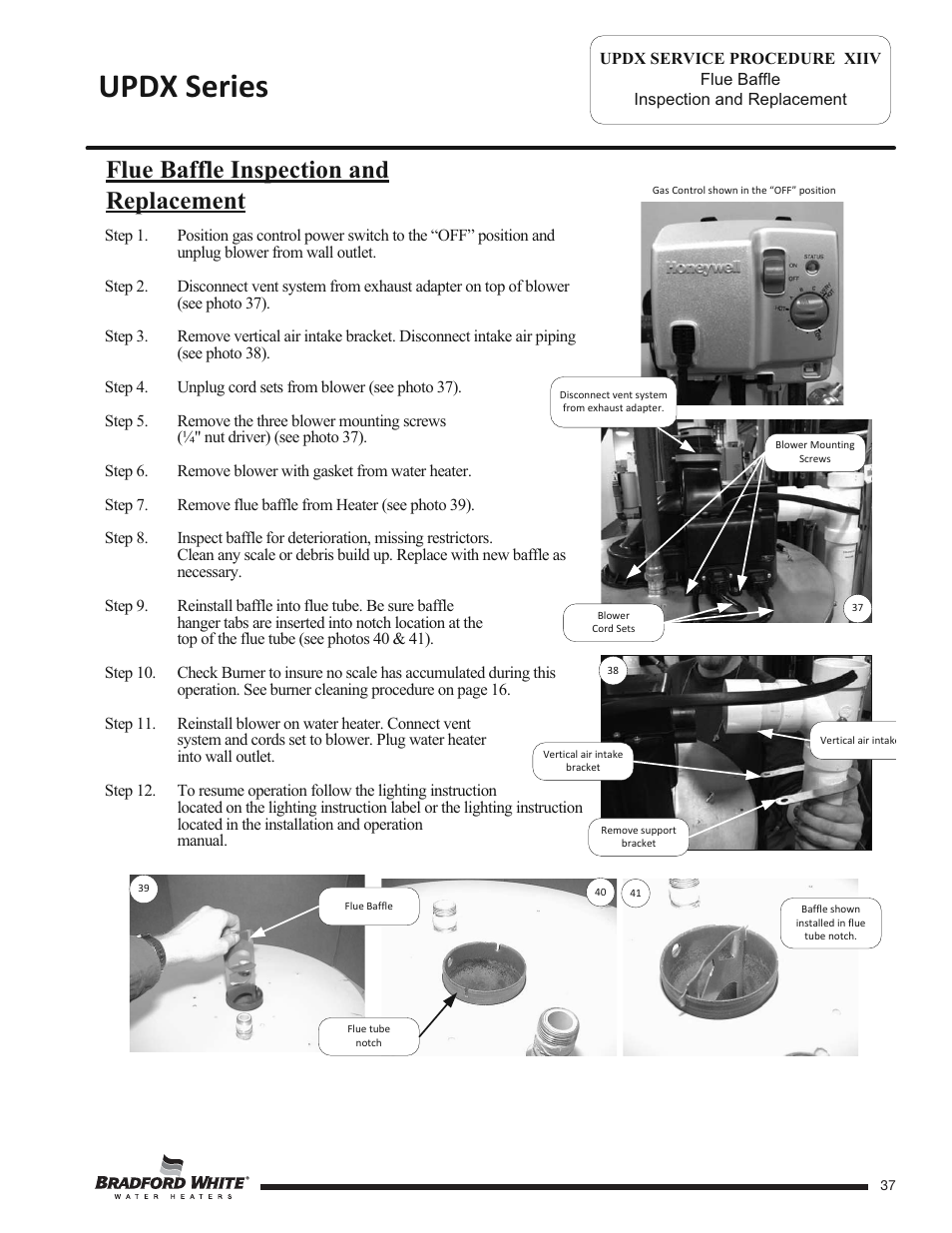 Updx series, Flue baffle inspection and replacement | Bradford White UPDX2-75T6FRN User Manual | Page 37 / 44