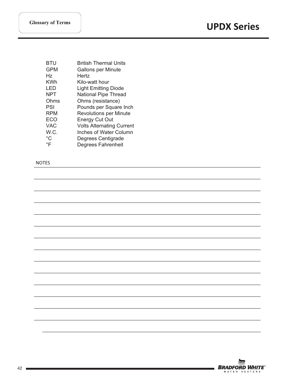 Updx series | Bradford White UPDX2-75T6FRN User Manual | Page 42 / 44