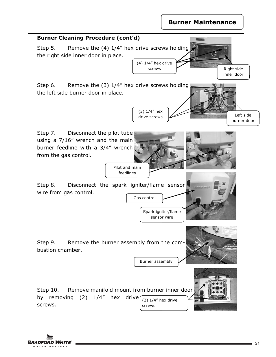 Burner maintenance | Bradford White U-TW4-75S-76R-3N User Manual | Page 21 / 52