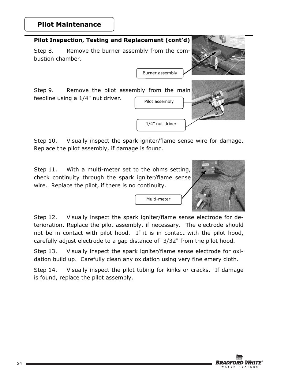 Pilot maintenance | Bradford White U-TW4-75S-76R-3N User Manual | Page 24 / 52