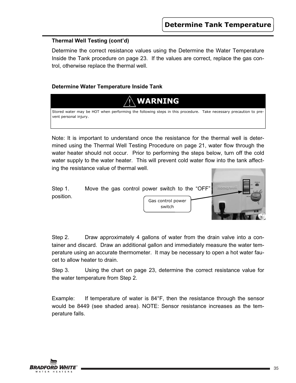 Warning, Determine tank temperature | Bradford White U-TW4-75S-76R-3N User Manual | Page 35 / 52