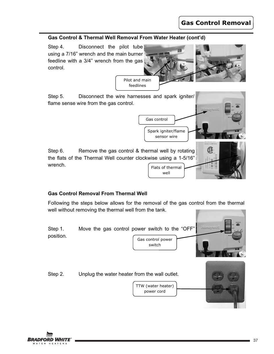 Gas control removal | Bradford White U-TW4-75S-76R-3N User Manual | Page 37 / 52